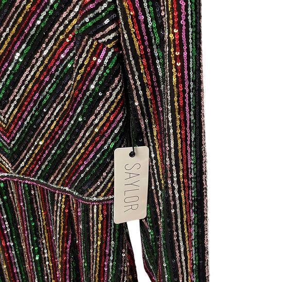 NWT Saylor Black Metallic Rainbow Sequin Striped Mini Dress Womens Small - Picture 5 of 9